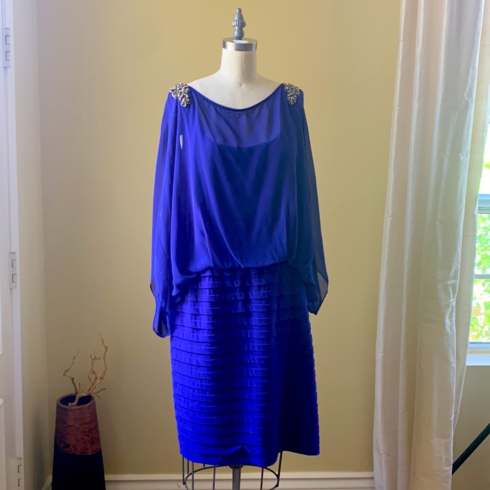 X scape women brand 14w royal blue shoulder beaded details